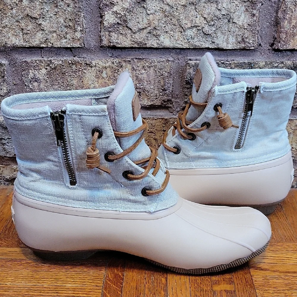Sperry Women's Saltwater Waterproof Rubber Duck Boots Size 9.5 Beige and Gray